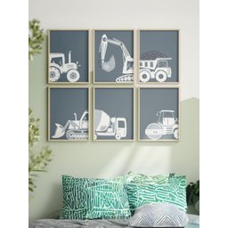 Kit 6 Quadros Decorativos Infantil Carros Azul e Branco No1 - 1