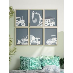Kit 6 Quadros Decorativos Infantil Carros Azul e Branco No1