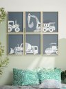 Ver imagem 1 de Kit 6 Quadros Decorativos Infantil Carros Azul e Branco No1