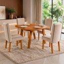 Ver imagem 1 de Conjunto de Jantar Bela 4 Cadeiras Tampo MDF Veludo Bege 90cm Bom Pastor Móveis