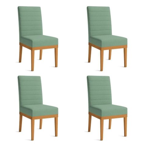 Kit 4 Cadeiras de Jantar Solana Linho Base de Madeira - Pallazio Cor Verde Oliva