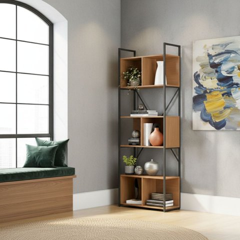 Estante Estilo Industrial Metal e Madeira Organizador 200x72cm Canela/preto Fosco