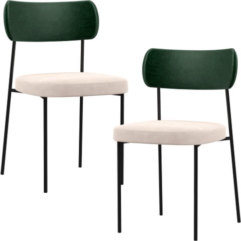 Kit 02 Cadeiras Estofadas para Sala de Jantar Melina L02 Facto Verde Musgo Suede Bege - Lyam Decor