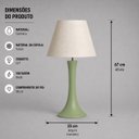 Ver imagem 2 de Abajour Paris Grande c/ Cúpula Tecido Decorativo de Cerâmica para Sala e Mesa Pistache