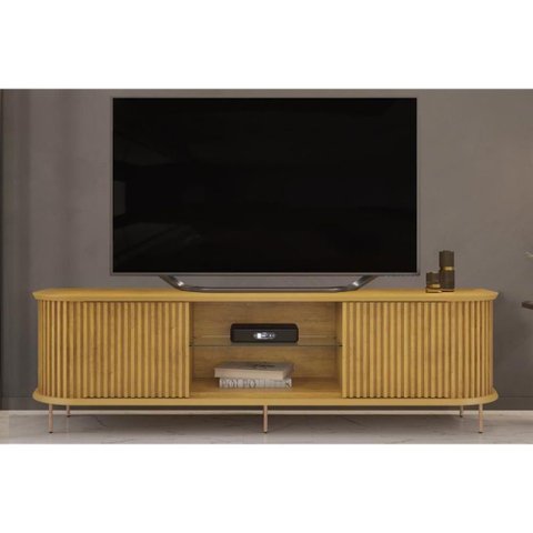 Rack Bancada P/tv até 75 Pol Atlas 100% Mdf C/ Ripado e Pés 218x62cm Cedro - Dj Móveis