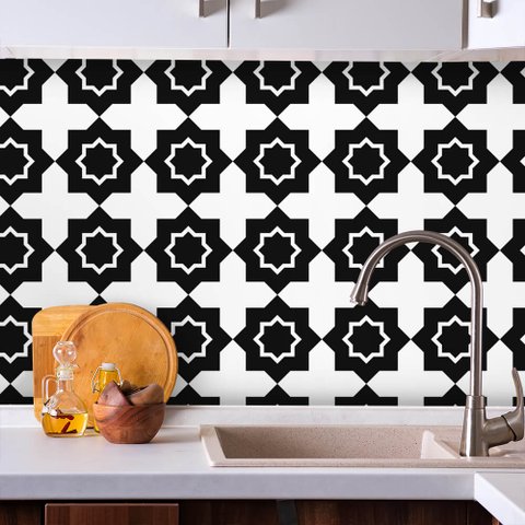 Adesivo de Azulejo Geometrico Preto e Branco 2 Arte Destaque