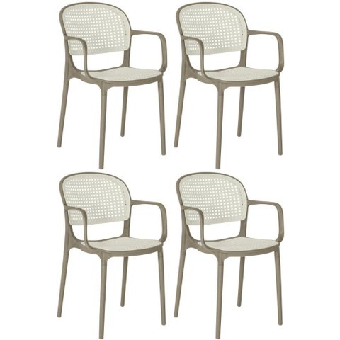 Kit 4 Cadeiras de Jantar Roma Prática com Braços para Sala e Cozinha - Branco/cinza Escuro