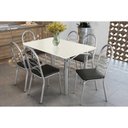 Ver imagem 1 de Conjunto: Mesa de Cozinha Elba Tampo Madeirado C/ Vidro 120cm e 6 Cadeiras Holanda Cromada/off White
