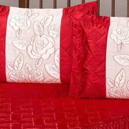 Kit Colcha Casal Rosas 5 Peças Cetim Vermelho - Enxovais Aquarela - 3