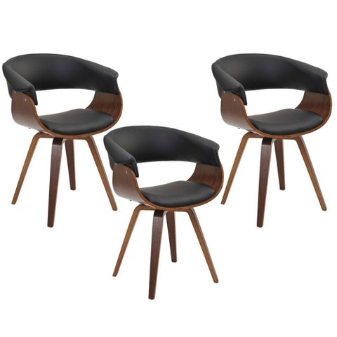 Kit 03 Cadeiras Decorativas para Sala de Jantar Ohana Fixa PU Preto G56 - Gran Belo