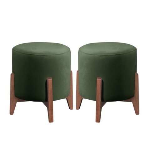 Kit 2 Puff Decorativo para Sala Redondo Luxo Atenas Veludo:verde