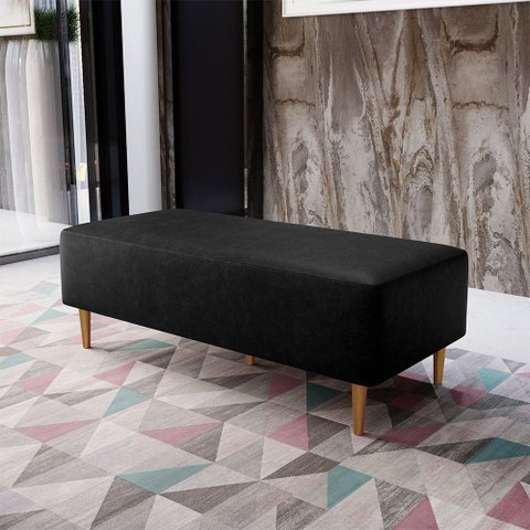 Puff Decorativo Sala de Estar Bali W01 Pés Palito 120x50 cm Couríssimo Preto - Lyam Decor