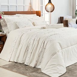 Edredom Super King Sicília Bordado 03 Peças 100% Algodão 200 Fios - Palha - 1 Edredom Super King Sicília Bordado 03 Peças 100% Algodão 200 Fios - Palha - 1