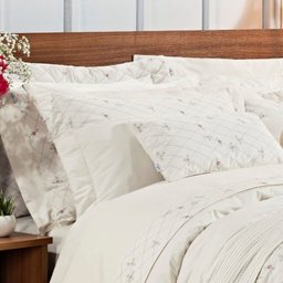 Edredom Super King Sicília Bordado 03 Peças 100% Algodão 200 Fios - Palha - 2 Edredom Super King Sicília Bordado 03 Peças 100% Algodão 200 Fios - Palha - 2