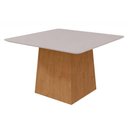 Ver imagem 1 de Mesa de Sala Jantar Nevada com Tampo Vidro Curvo 130x130cm Amendoa Off White Lopas