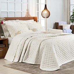 Kit Cobre Leito + Jogo de Cama Queen Sicília - 100% Alg. 200 Fios 07 Peças - Palha - 1 Kit Cobre Leito + Jogo de Cama Queen Sicília - 100% Alg. 200 Fios 07 Peças - Palha - 1