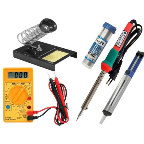 Kit Solda Multímetro+ Ferro+ Sugador + Suporte+ Solda em fio - 220V 55W