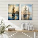 Ver imagem 2 de Kit 2 Quadros Arte Marinha - Barcos 24x18cm - com Vidro:moldura Preta