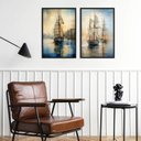 Ver imagem 1 de Kit 2 Quadros Arte Marinha - Barcos 24x18cm - com Vidro:moldura Preta