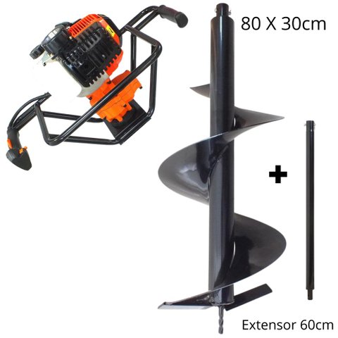 Perfurador de Solo Vulcan VPS520 2T 52cc 2,5hp Broca 80x30cm + Extensor de 60cm Para Silvicultura