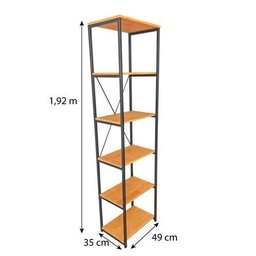 Rack de TV Style Industrial com Estante Style de Ferro e Madeira Slim 6 Prateleiras Carvalho e Preto - 5