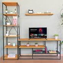 Ver imagem 1 de Rack de TV Style Industrial com Estante Style de Ferro e Madeira Slim 6 Prateleiras Carvalho e Preto