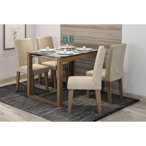 Mesa Sala Anita 120 + 4 Cad Milena Nature/Bege Cimol