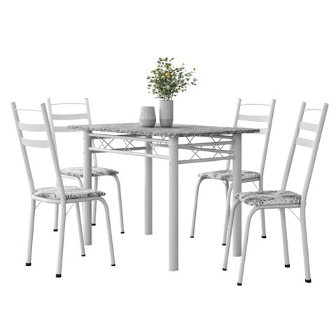 Conjunto de Mesa Sala de Jantar com 4 Cadeiras Leia Tubular Granito 1,20m Artefamol