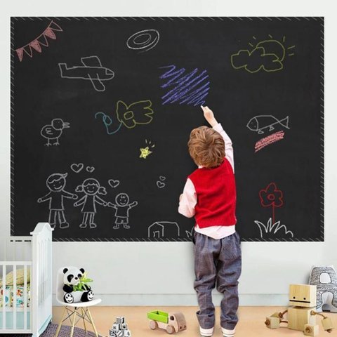 Adesivo de Parede Lousa Escolar Quadro Negro 2m x 45cm + Giz