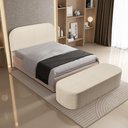 Ver imagem 1 de Cabeceira Cama Box King 195cm Lanna com Puff Recamier Doha W01 Linho Palha - Lyam Decor