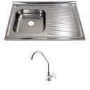 Ver imagem 1 de Pia Inox Fabrinox PSD800E 80x52cm, cuba esquerda, com furo e torneira