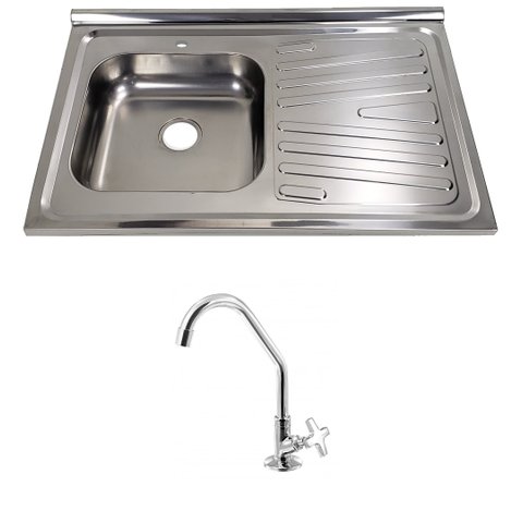 Pia Inox Fabrinox PSD800E 80x52cm, cuba esquerda, com furo e torneira
