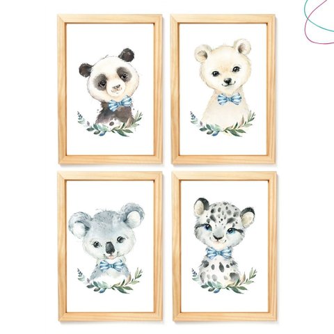 Kit com 4 Quadros Decorativos - Animais Aquarela de Gravata:pinus