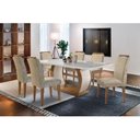 Ver imagem 1 de Conjunto: Mesa de Cozinha Jade Tampo Madeirado C/ Vidro Canto Curvo 180x90cm e 6 Cadeiras Athenas
