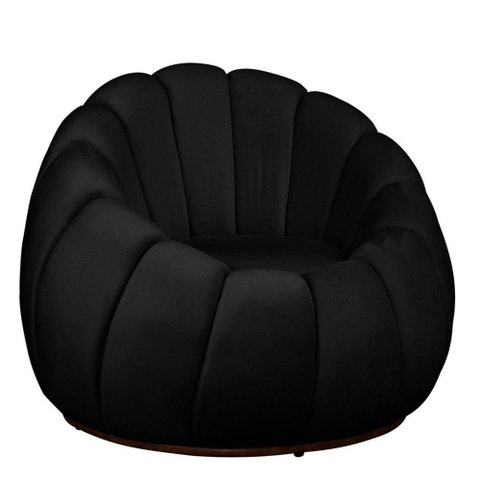 Poltrona Decorativa Concha Base Arco Giratória Veludo Cor Preto