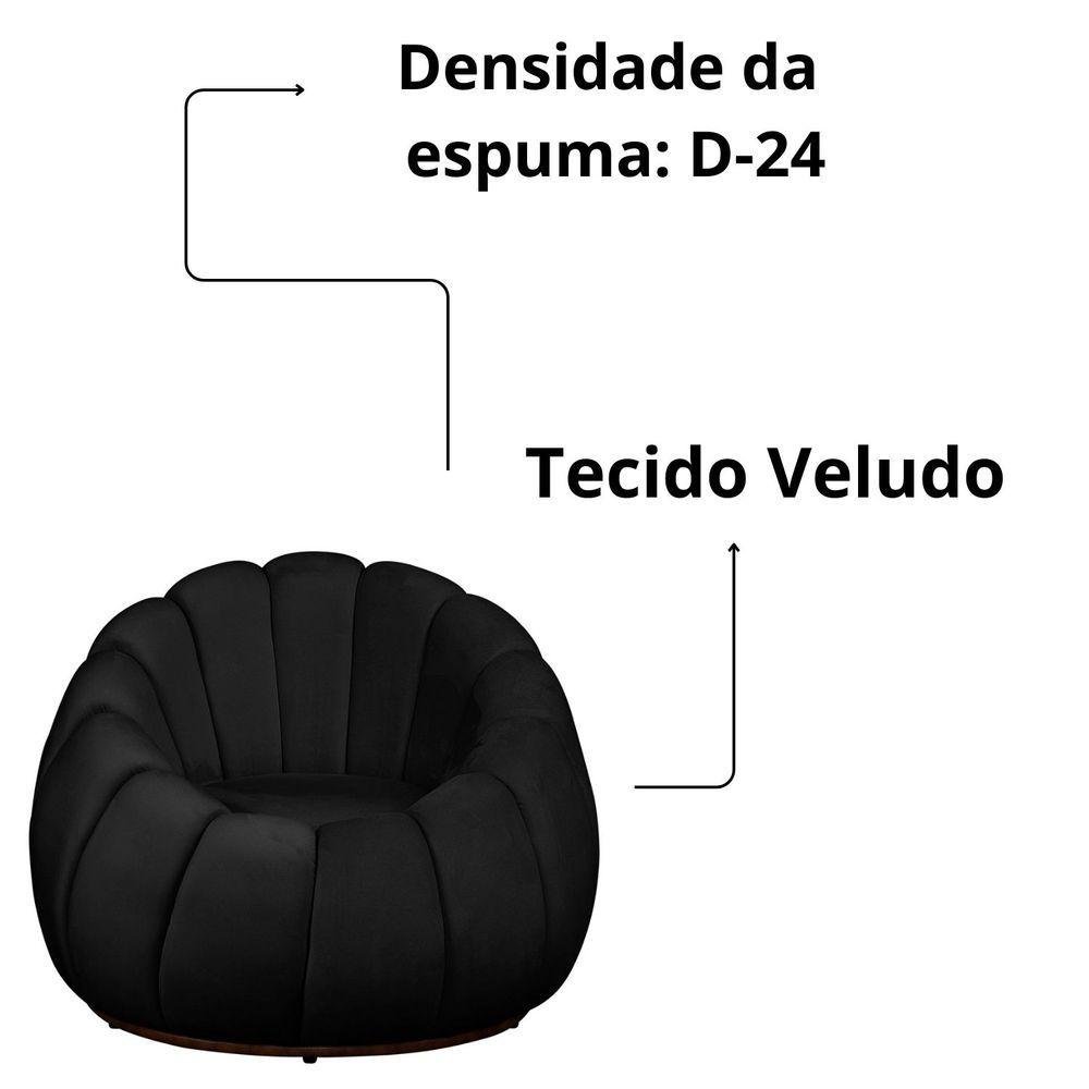 Poltrona Decorativa Concha Base Arco Giratória Veludo Cor Preto - 4