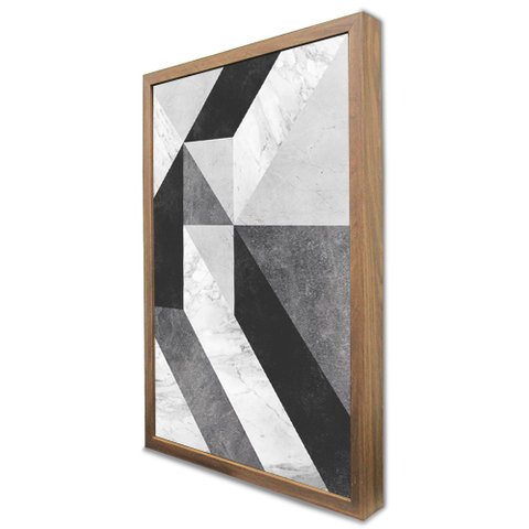 Quadro Decorativo Caixa Alta com Vidro Geométrico Mosaico Moderno TaColado Moldura Madeira 120 x 80c