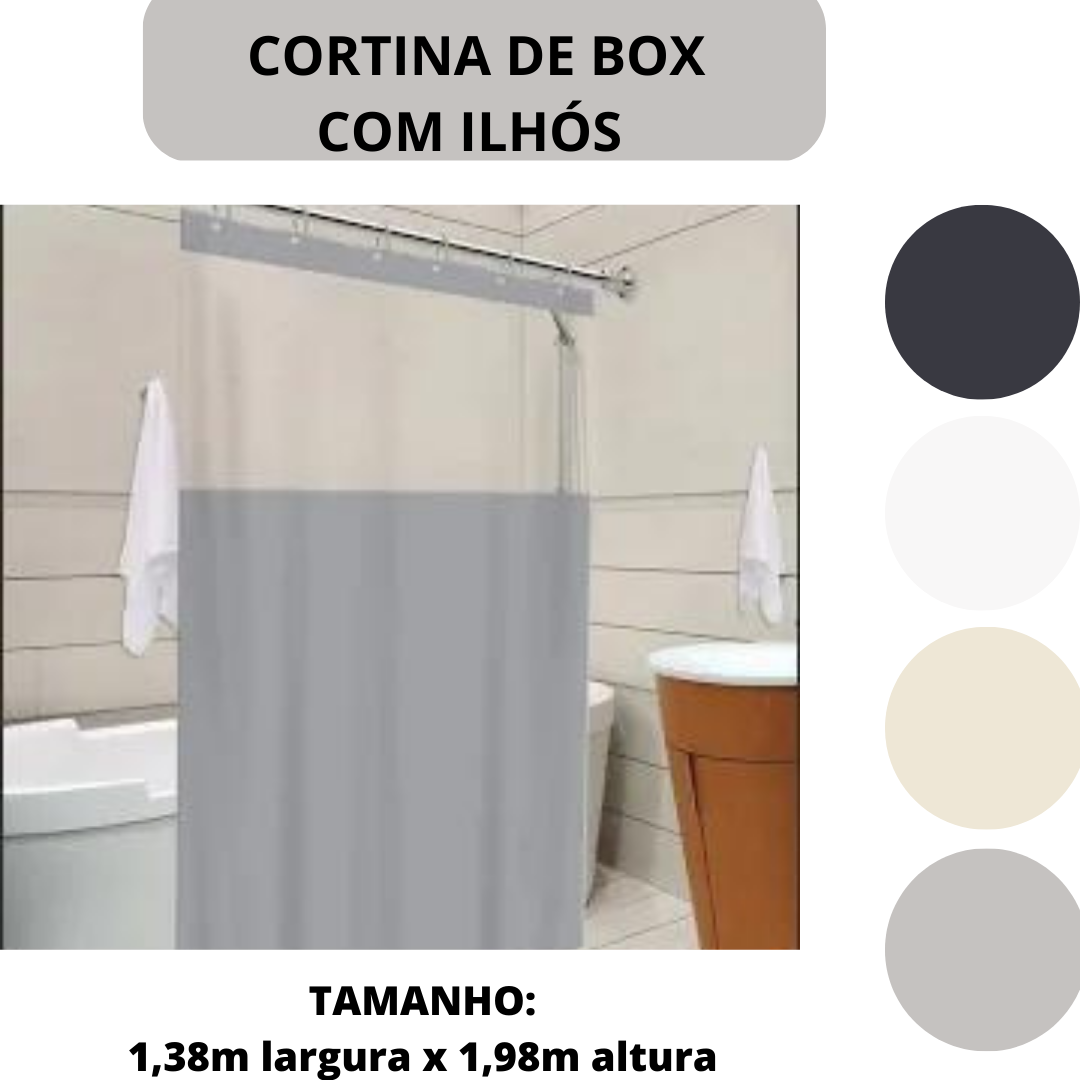 Cortina de Box com Visor Cinza c/ ilhos