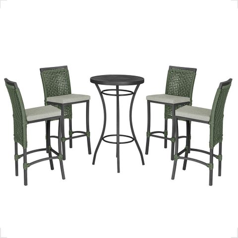 Mesa Bistrô com 4 Banquetas Roma Preta Corda Náutica Estofado 3 Trama Original