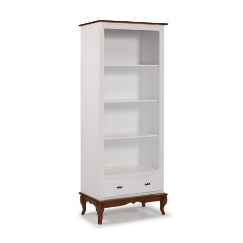 Estante para Livros 3 Prateleiras 1 Gaveta Pés Luis Xv 60201 Linz Móveis - Branco/imbuia