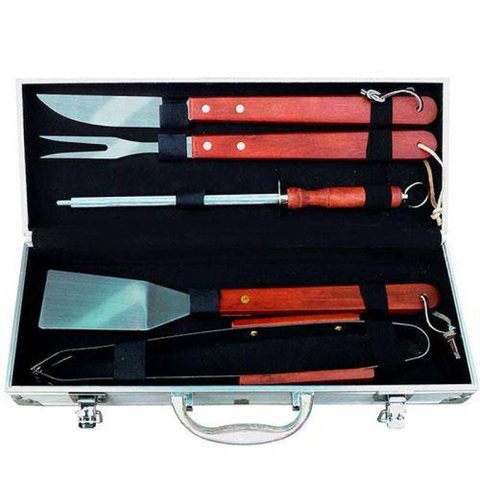 Kit Churrasco 6 Peças com Maleta Alumínio Luxo Fixxar - Madeira
