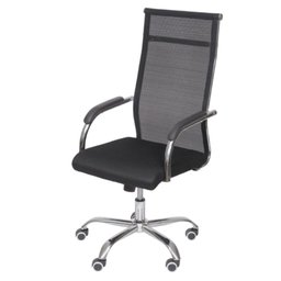 Cadeira Giratória Alta Office Roma Tela Preta Base Rodízio Cromado - 1 Cadeira Giratória Alta Office Roma Tela Preta Base Rodízio Cromado - 1