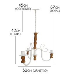 Lindo Lustre Moderno Torneado De Madeira E Ferro Artesanal Barato - Branco & Verniz - 2