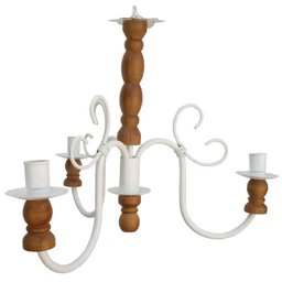 Lindo Lustre Moderno Torneado De Madeira E Ferro Artesanal Barato - Branco & Verniz - 1