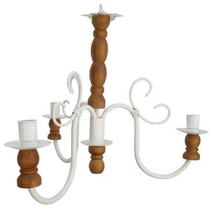 Lindo Lustre Moderno Torneado De Madeira E Ferro Artesanal Barato - Branco & Verniz