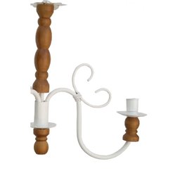 Lindo Lustre Moderno Torneado De Madeira E Ferro Artesanal Barato - Branco & Verniz - 5