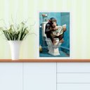 Ver imagem 2 de Quadro Divertido Banheiro Chipanzé com Jornal 33x24cm - com Vidro:moldura Preta