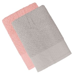 Kit 2 Toalha de Banho Capri Atlântica 100% Algodão Banhão 75x1,50 Cor:rosa Romã + Cinza