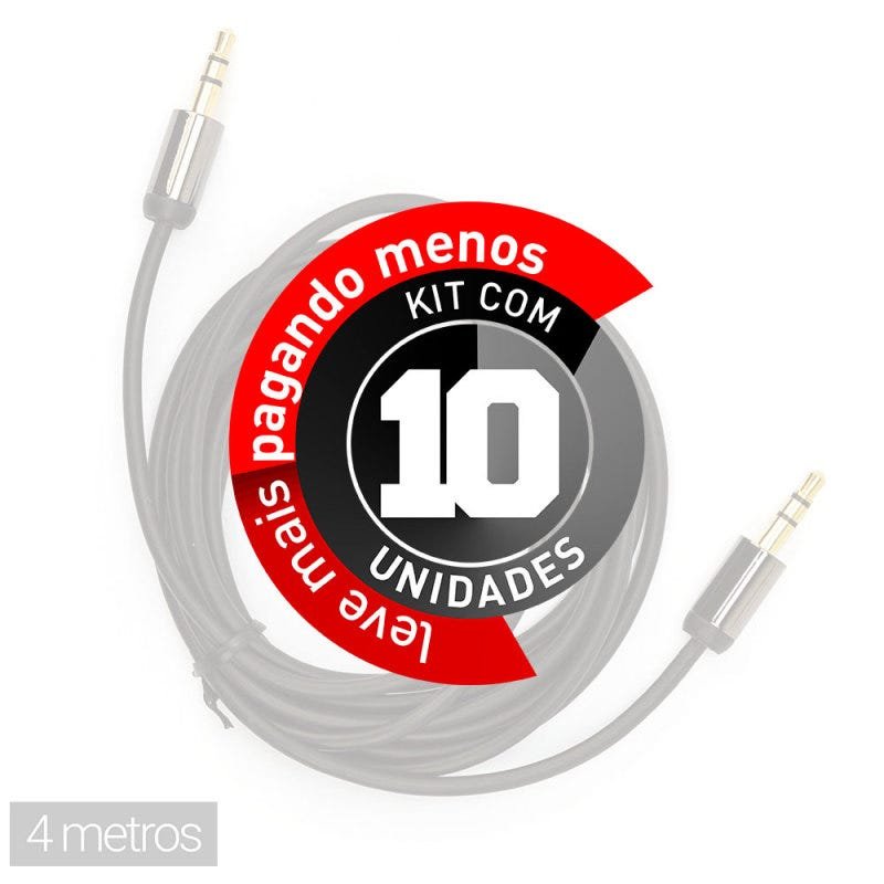 Kit com 10 Cabos P2-P2 com Capa Metálica Cirilo Cabos 4 Metros - 2
