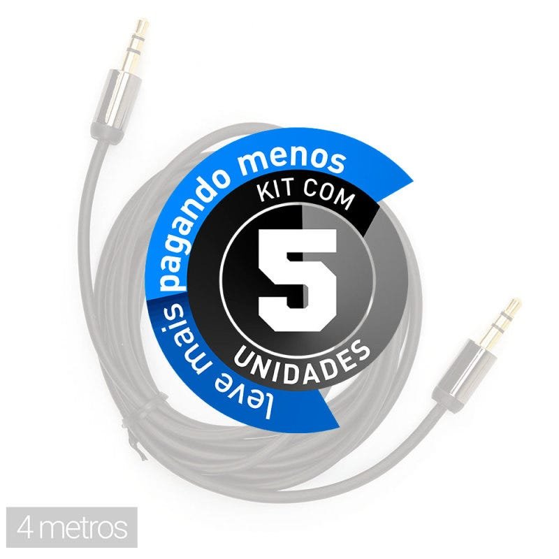 Kit com 5 Cabos P2-P2 com Capa Metálica Cirilo Cabos 4 Metros - 2